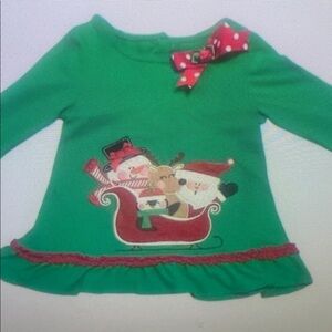 Festive Green Kids Costume Top with Santa Sleigh Design